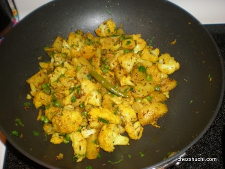 Frying Gobhi Aloo